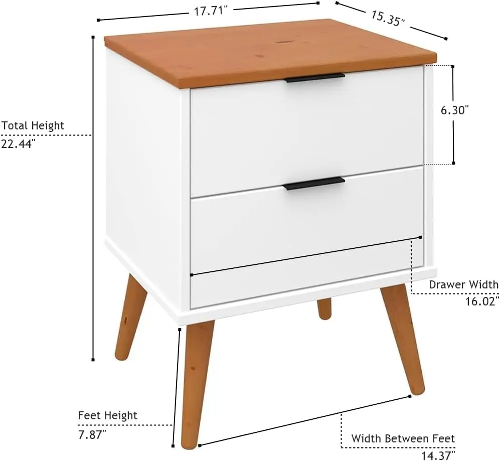 Alice Nightstand 2 Drawer Solid Wood Natural - Charming Mid- Modern Caramel Natural Side Table