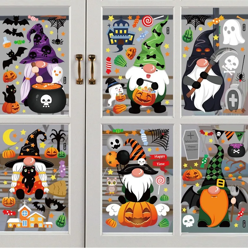 Halloween Faceless Elderly Static Stickers Witch Pumpkin Spider Window Glass Stickers Happy Halloween Ghost Festival Party Decor