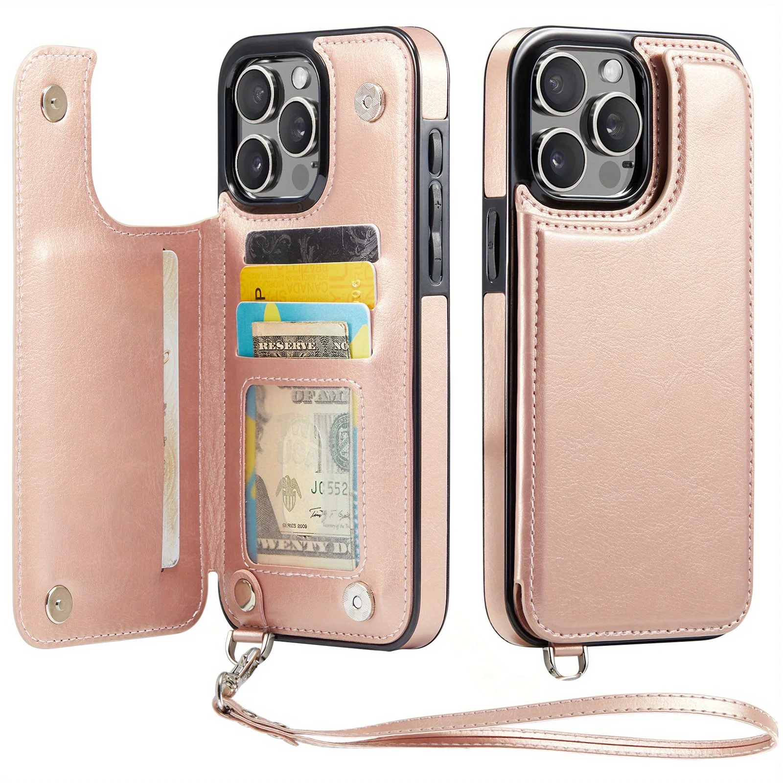 

Чехол-кошелек для iPhone 16/15/14/13/12/11 Pro Max 7/8/SE/XS с держателем для карт, блокировкой RFID, прочным чехлом с отделениями для карт и подставкой