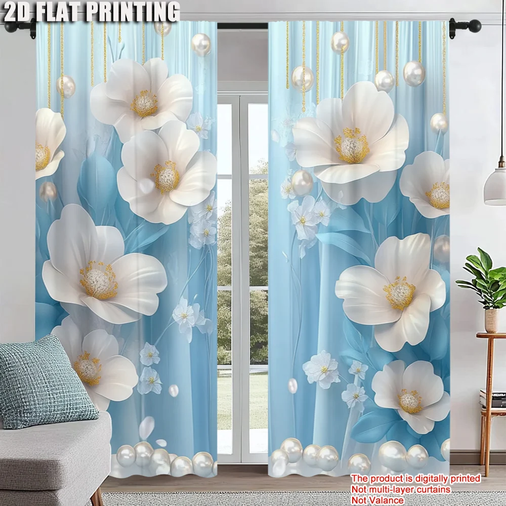 

2pc, Curtain blue floral Protecting Privacy Family Party Applies to Holiday Decorations