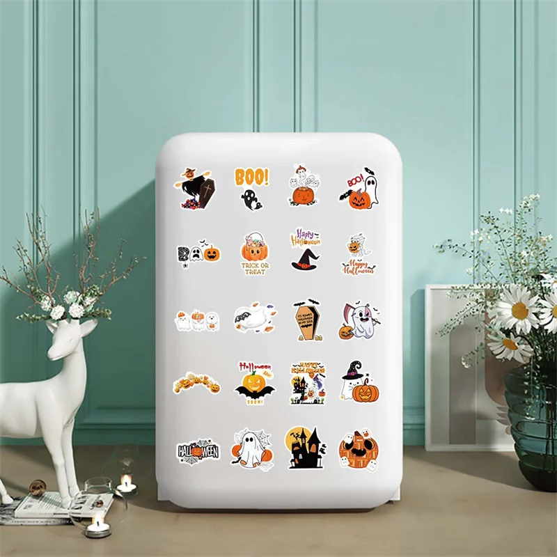 52PCS Self-adhesive Halloween Stickers Cute Waterproof Castle Ghost Pumpkin Halloween Stickers For Phone Laptop Luggage Guitar