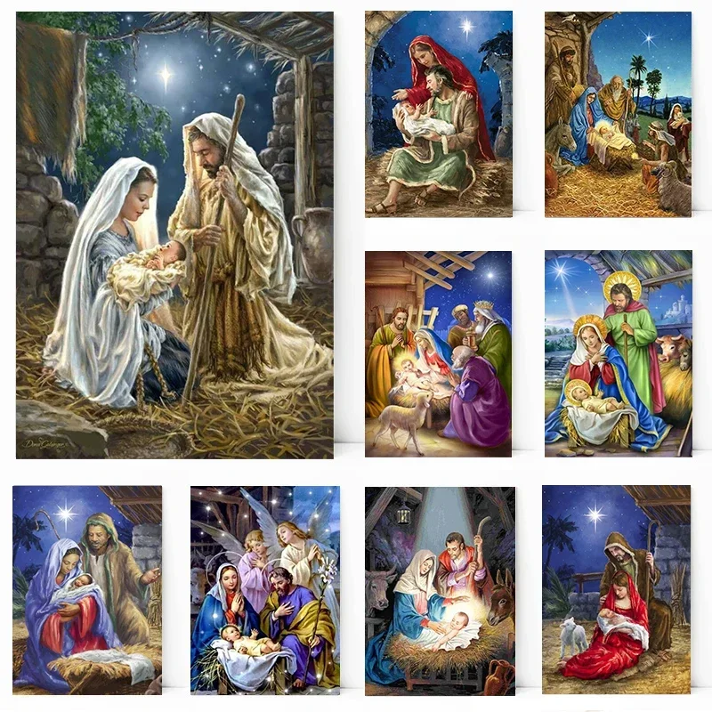 Diamond Painting of Jesus Nativity Virgin Mary Christmas Newborn Child Religious Wall Art Print for Home Decor