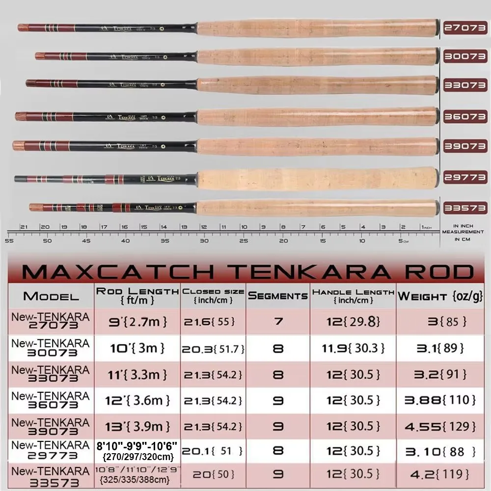 MAXCATCH Tenkara Fly Fishing Rod 9-13FT Telescoping 7:3 Fast Action 9-Section Graphite Rod with Carbon Tube Portable