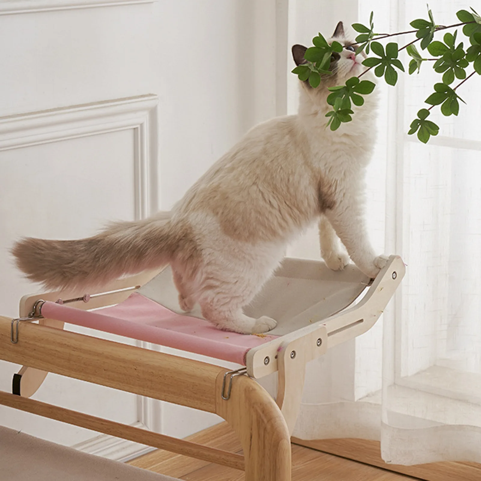 

Bedside Bed Pet Warm Nest Window Hanging Cat Bed Portable Removable Balcony Cat Hanging Hammock Wooden Suspended Bed Pet Nest