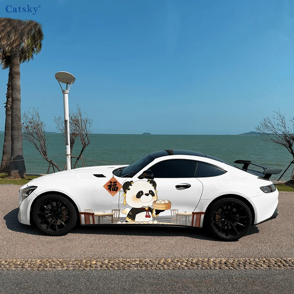 Chinese girl panda working car sticker, IP image, PVC material, suitable for most vehicles, side decorative sticker, waterproof