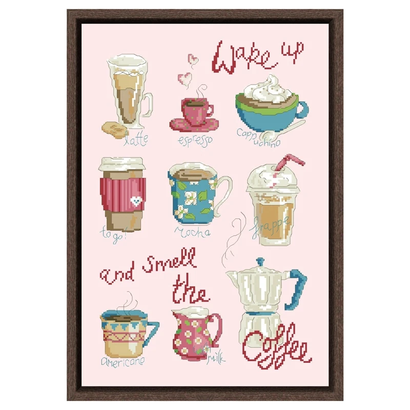 Espresso cross stitch kits smell coffee maker Latte 18ct 14ct 11ct pink canvas stitching embroidery DIY kitchen accessory decor