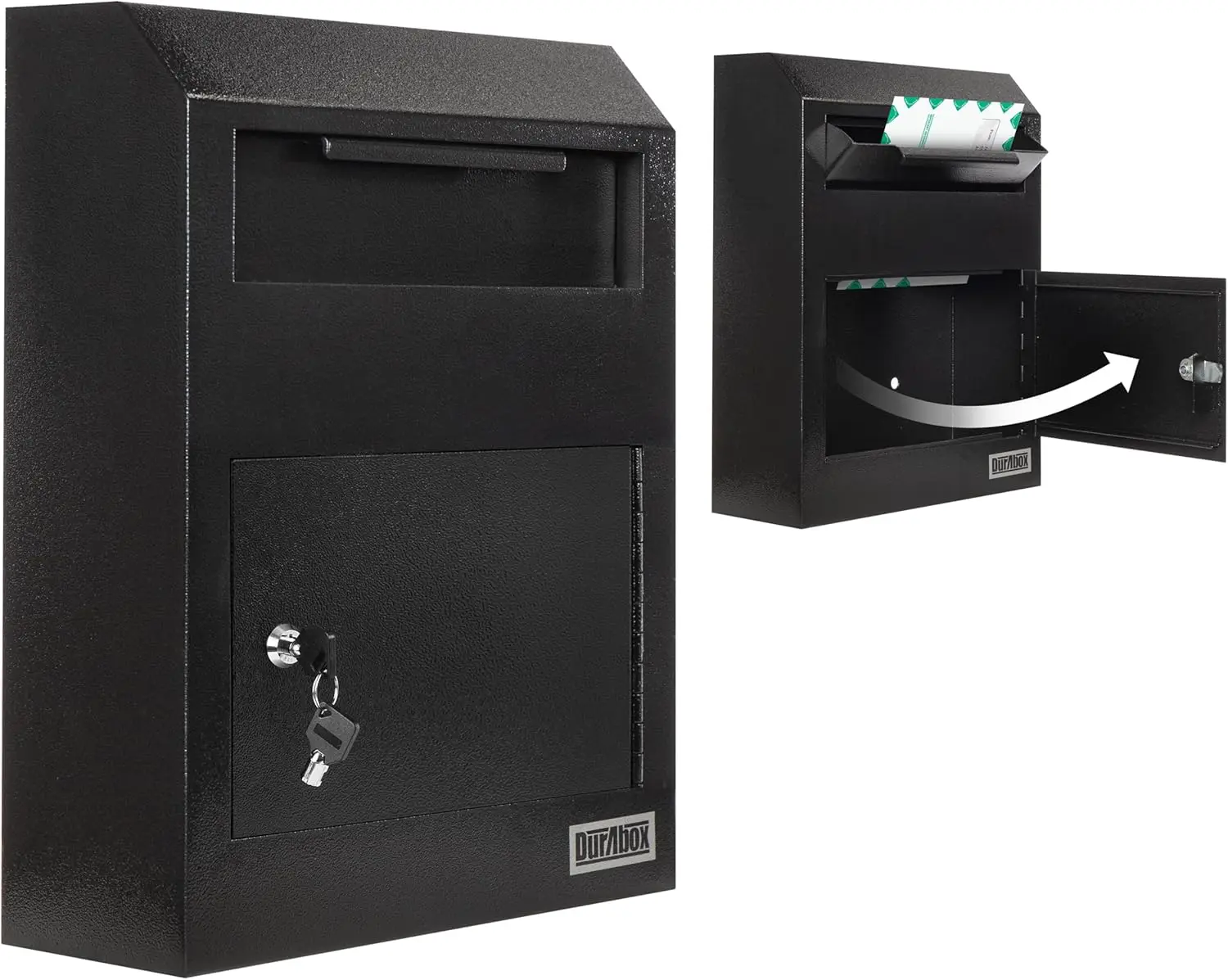 

Heavy Duty Steel Wall Mount Mailbox for Mail, Letters, Checks, Keys, Cash - Home Office Commercial Use Black