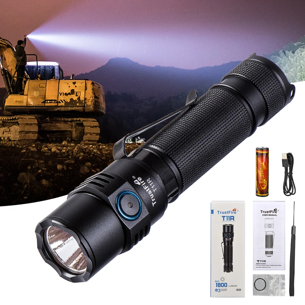Trustfire T11R Tactical Led Flashlight 1800Lumen Powerful TypeC USB Rechargeable Torch 18650 Battery High Power Lamp Dual Switch