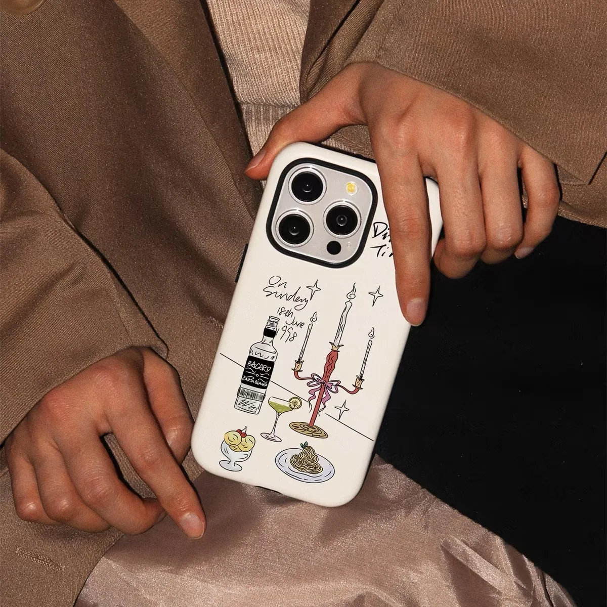 Ins Milk White Candlelight Dinner Case for IPHONE 16PRO MAX 14 13 12 11 PRO Plus XR XS Acrylic TPU Two in One Mobile Phone Cases