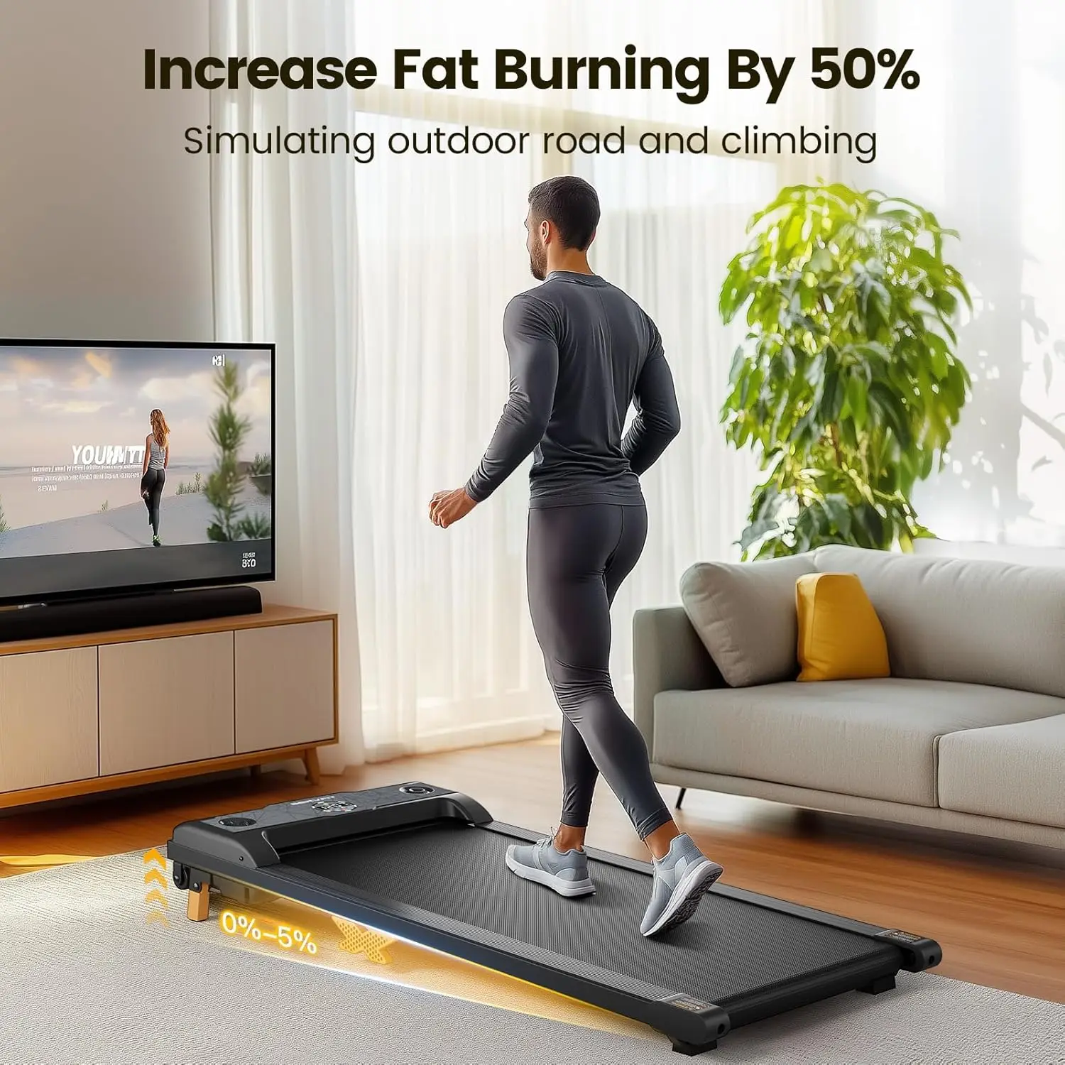 Walking Pad, Under Desk Treadmill for Home and Office, 4 in 1 Portable Treadmill with Incline for Walking, Jogging