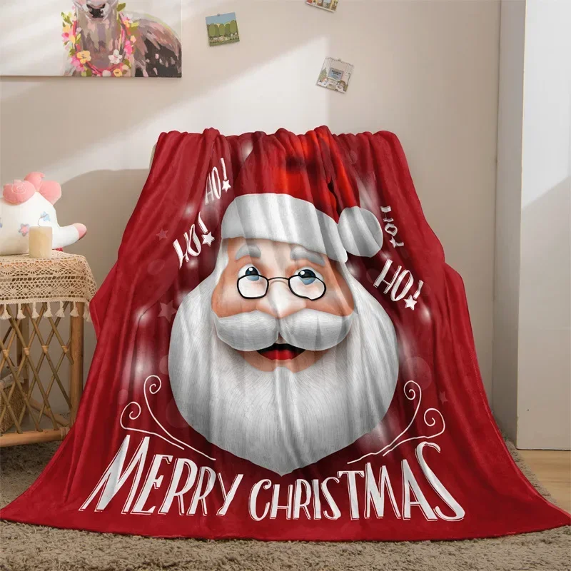 Merry Christmas Themed Flannel Throw Blanket King Size Santa Claus Pattern for Bed Couch Sofa Blanket Super Lightweight for Kids