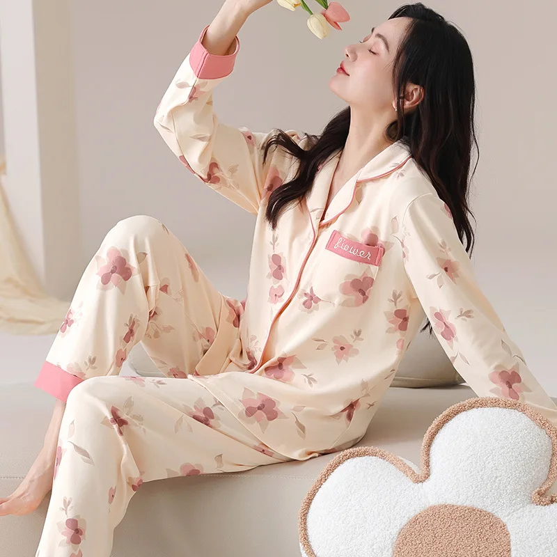 

GLEC Женский повседневный пижамный комплект с принтом, топ с длинными рукавами на пуговицах и удобная домашняя одежда, которую можно стирать в машине