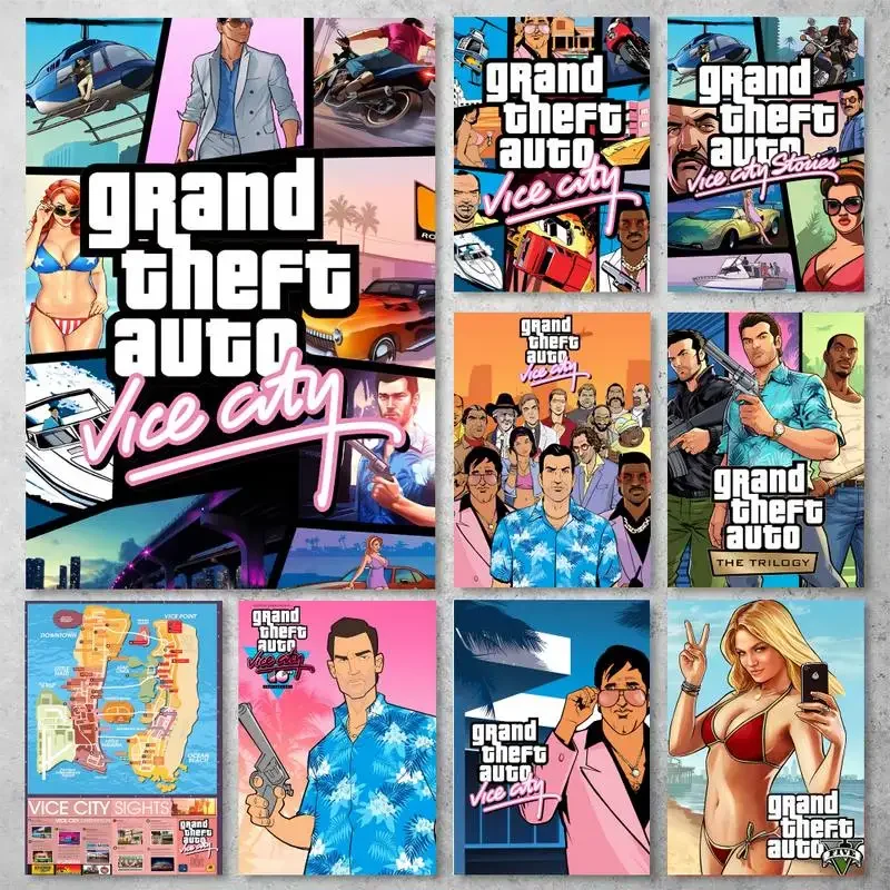 

Игра Gta vice city ПЛАКАТ Плакаты Печать Настенные панно Гостиная Украшение дома