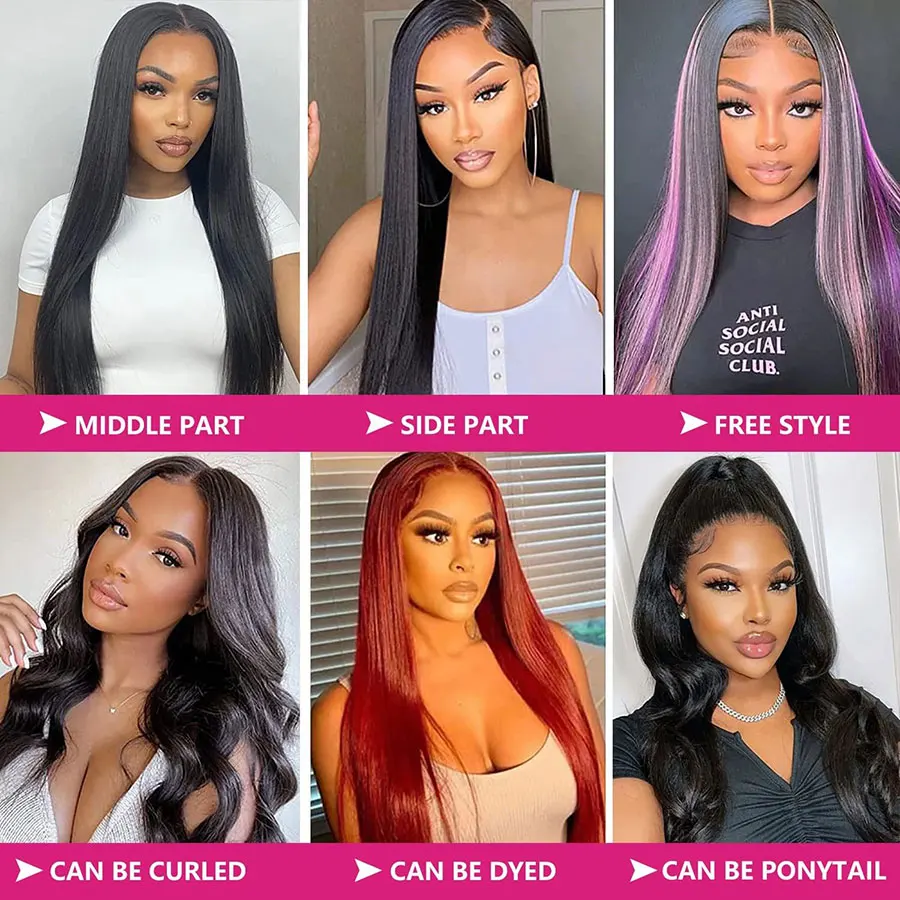 13x6 HD Lace Front Wig Human Hair 13x4 Pre Plucked Lace Frontal Wig for Choice 200 Density Brazilian Hair Straight Glueless Wigs