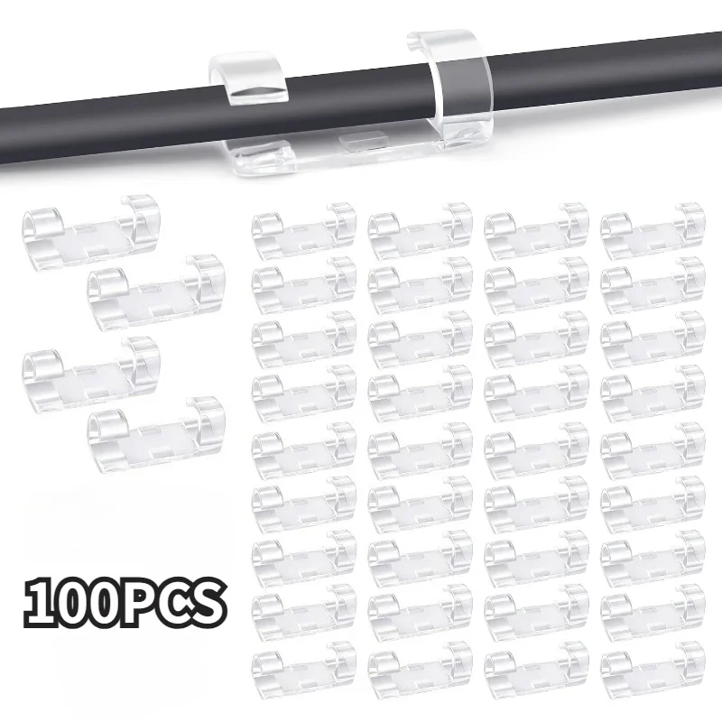 100/20PCS No-drill Cable Organizer Clips Self-Adhesive Wire Holder Cord Management Home Office Desktop Cables Wire Clamp Manager