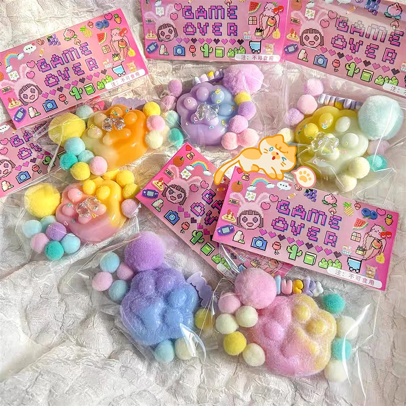 Nieuw Speelgoed Mini Speelgoed Kawaii Pluche Kat Paw Transparant Kubus Stress Reliëf Knijp Speelgoed