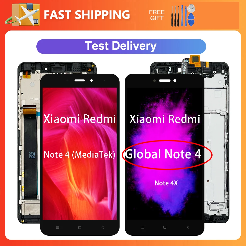 

5.5" LCD For Xiaomi Redmi Note 4X/Note 4 Global Version Snapdragon 625 Display Touch Screen Digitizer Note 4/MediaTek With Frame