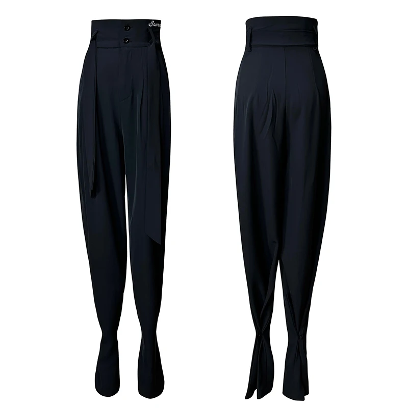 

High Waist Latin Dance Pants Women Ballroom Dance Practice Trousers Black Cha Cha Rumba Dance Clothes Adult Latin Trousers 20362