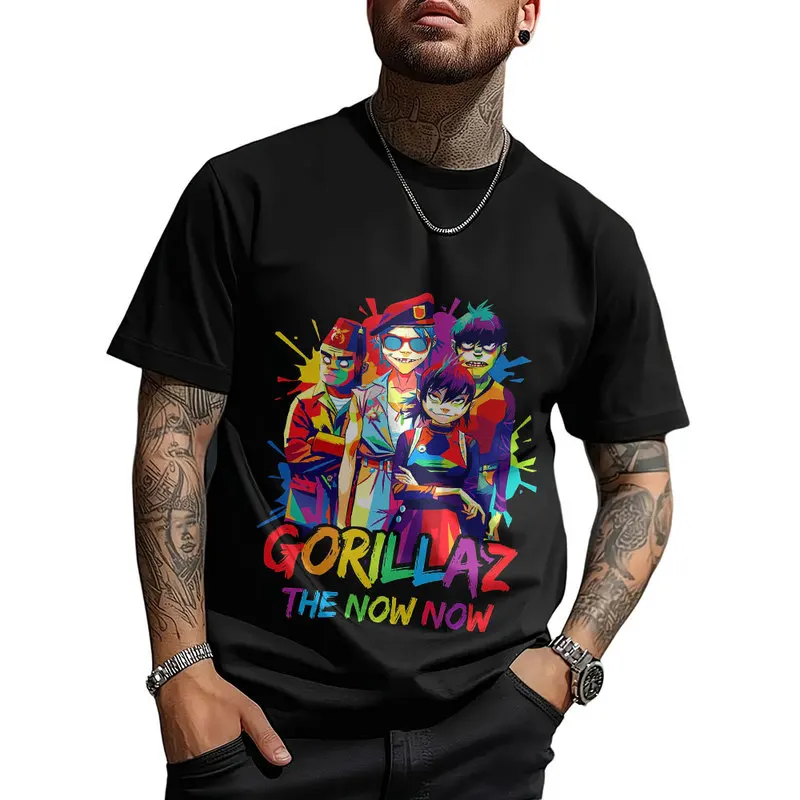 Gorillaz Virtual Rock Band Graphic T‑shirt Unisex Vintage Y2K Tee Hip Hop Streetwear 0824 Casual Cotton Tops S-6XL Fan Gift