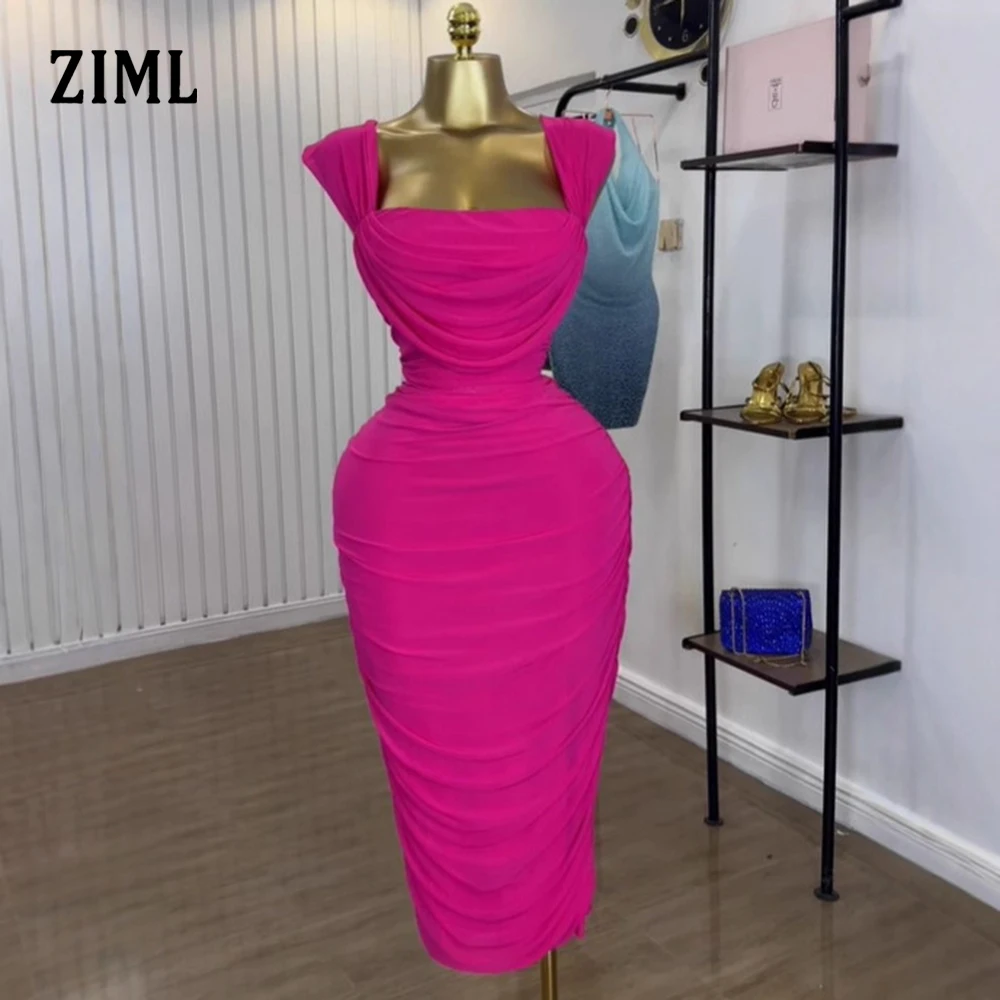 

ZIML однотонные комплекты из двух предметов со складками для женщин, туника без рукавов с квадратным воротником, топы, облегающая юбка с высокой талией, женская мода