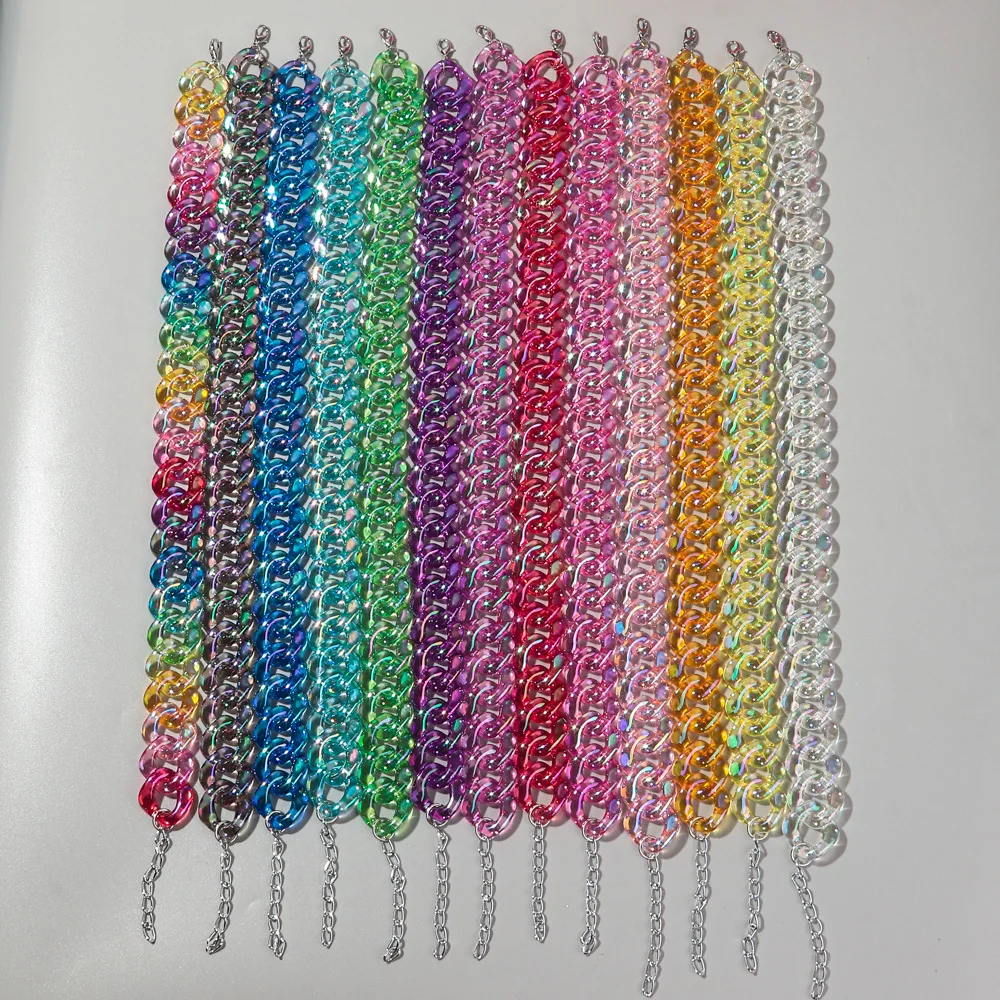 4 teile/satz Schillernde Acryl Kette Halskette für Frauen Neue Transparente Quadratische Link Aussage Ohrringe Armband Halsband Schmuck Sets – Detail 23