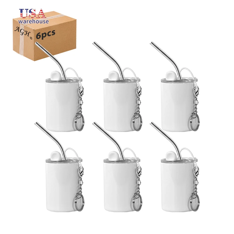 

6 шт., белый мини-3 унции, сублимационный прямой стакан из нержавеющей стали, стеклянный стакан с металлической соломой и брелоками, он