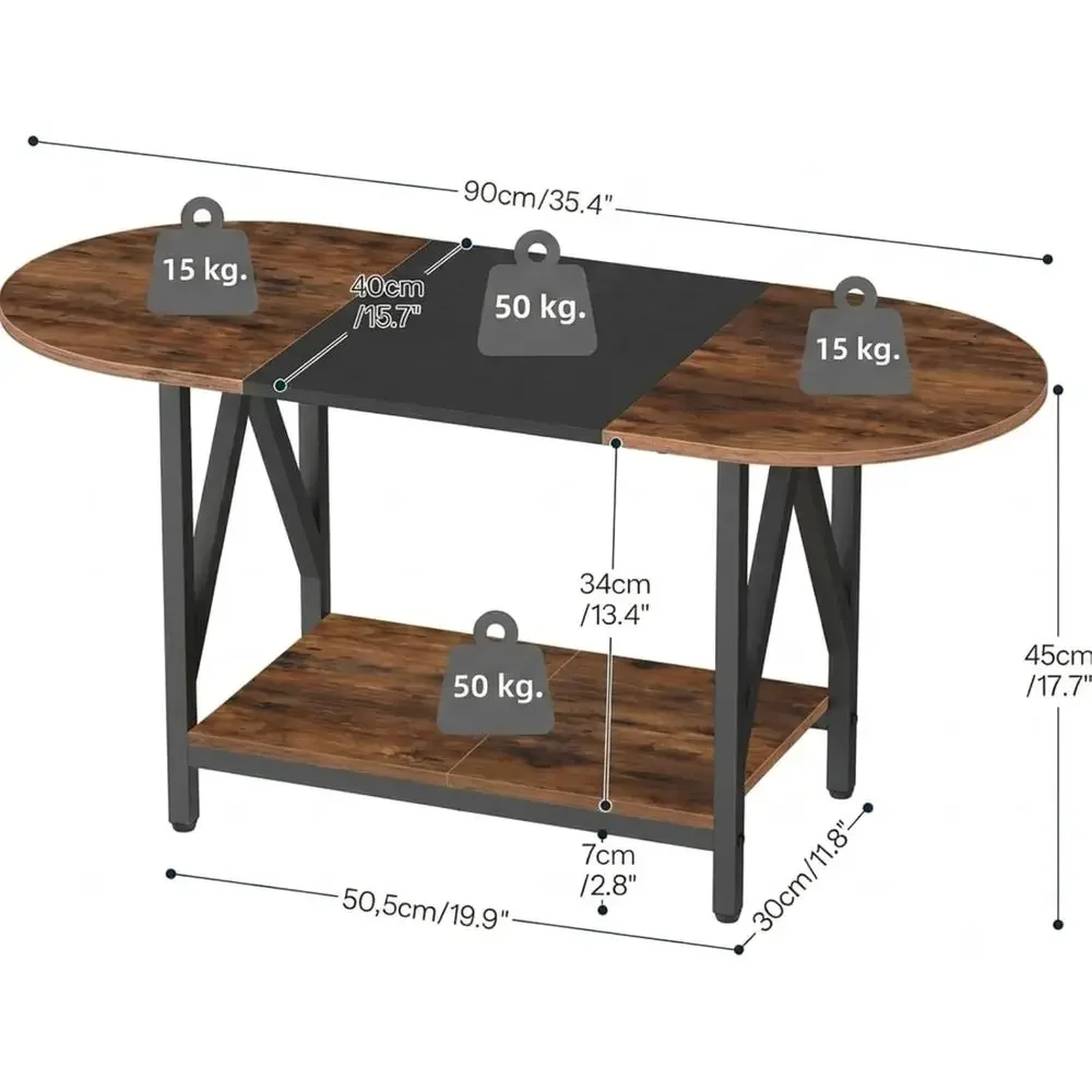 Coffee Table or Living Room, 2-Tier Oval Coffee Table, Industrial Centre Table with Open Shelf, Small Space, Home Office and Din view 2