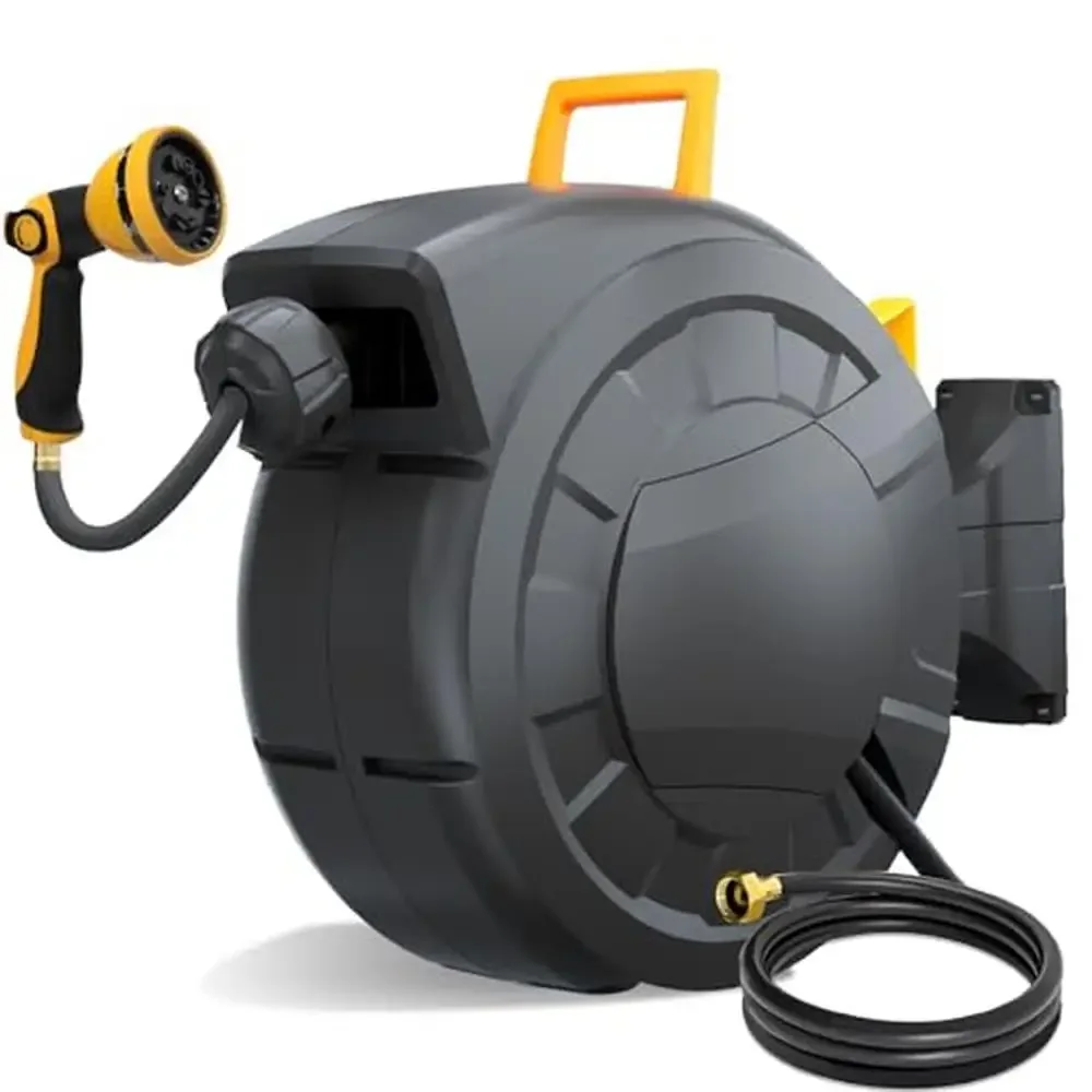 Retractable Water Hose Reel 82ft Heavy Duty with 10 Pattern Nozzles Wall Mount Any Length Lock