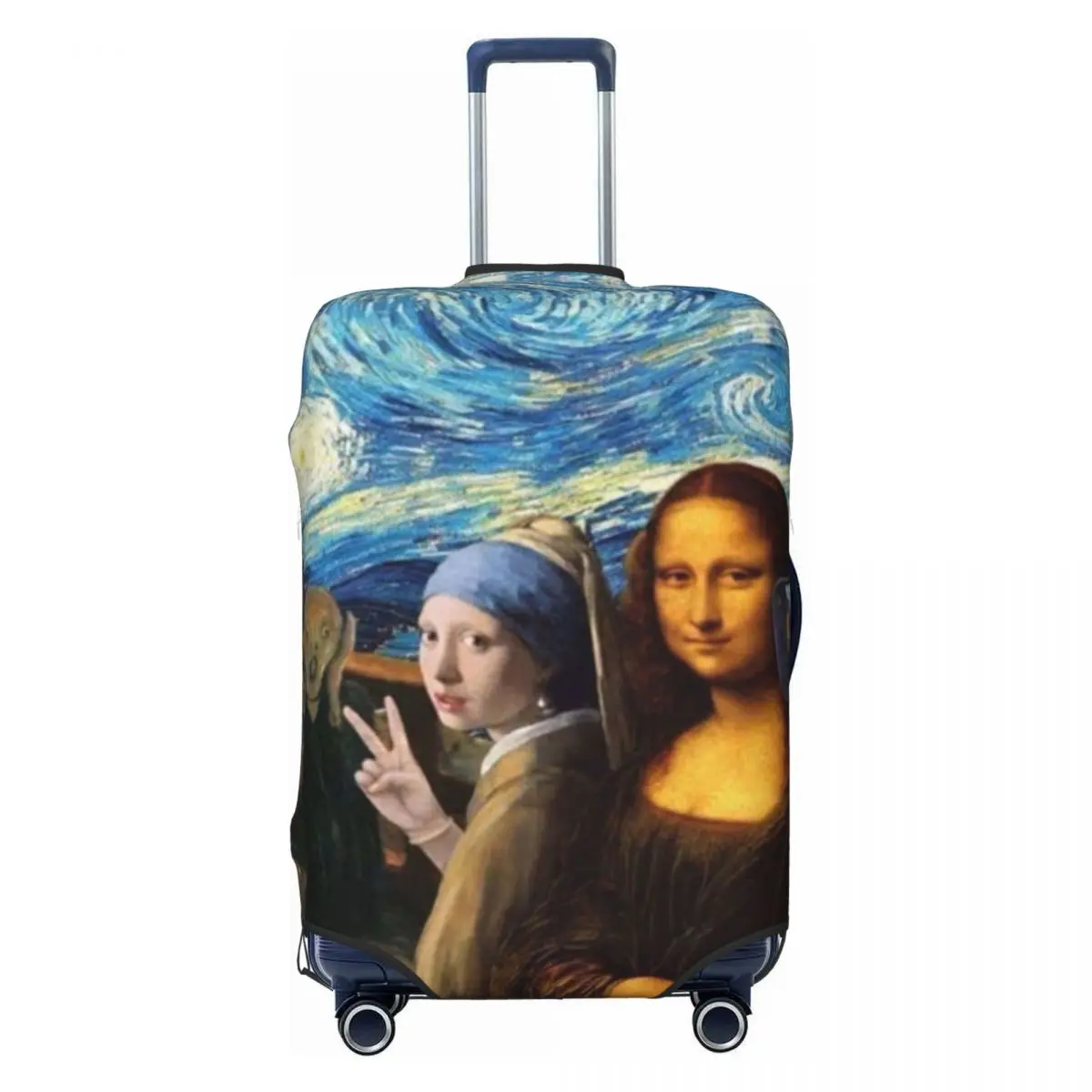 

Custom Starry Night By Mona Lisa And Vincent Van Gogh Luggage Cover Art Painting Suitcase Protector Covers Suit For 18-32 inch