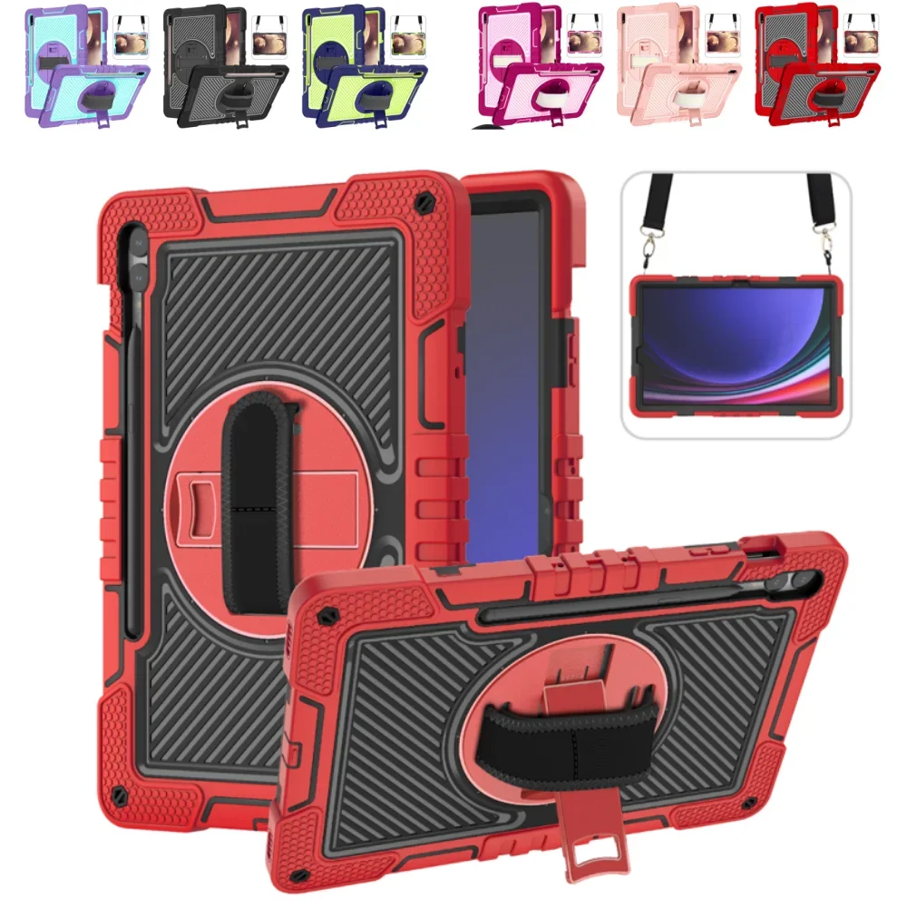 Heavy Duty Case for Samsung Galaxy Tab S9 Plus SM-X810 S9FE+ 12.4 inch X610 X616 With Kickstand & Hand Strap & Shoulder Straps