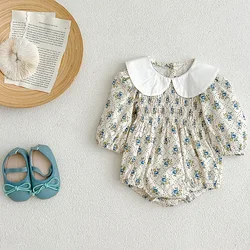 2025 Infant Baby Girl Romper Ruffled Clothing Cotton Flower Long Sleeve Newborn Rompers Baby Onepiece Fashion Baby Girl Clothing