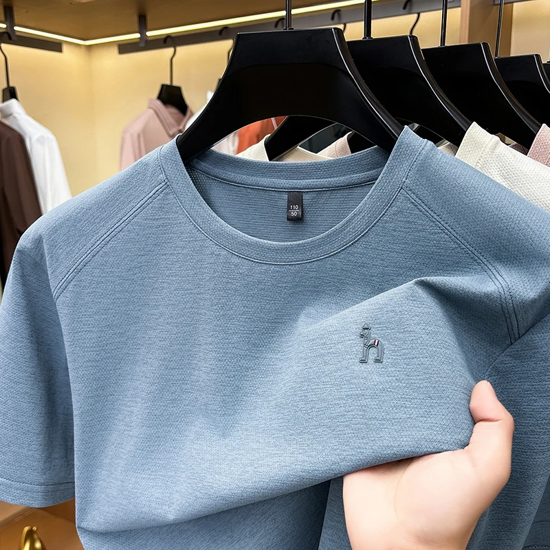 

High end brand short sleeve men's T-shirt new cartoon embroidery summer round neck breathable Korean style fashion casual top