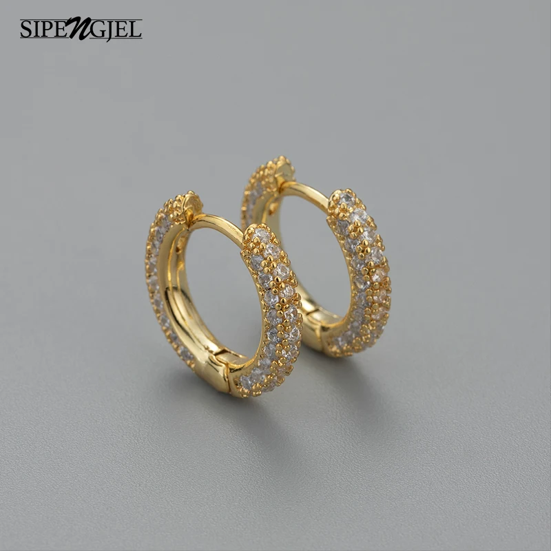 SIPENGJEL Cubic Zircon Hoop Earrings For Women Men Huggie Cartilage Cuff Round Circle Earrings Wedding Jewelry Accessory 2023