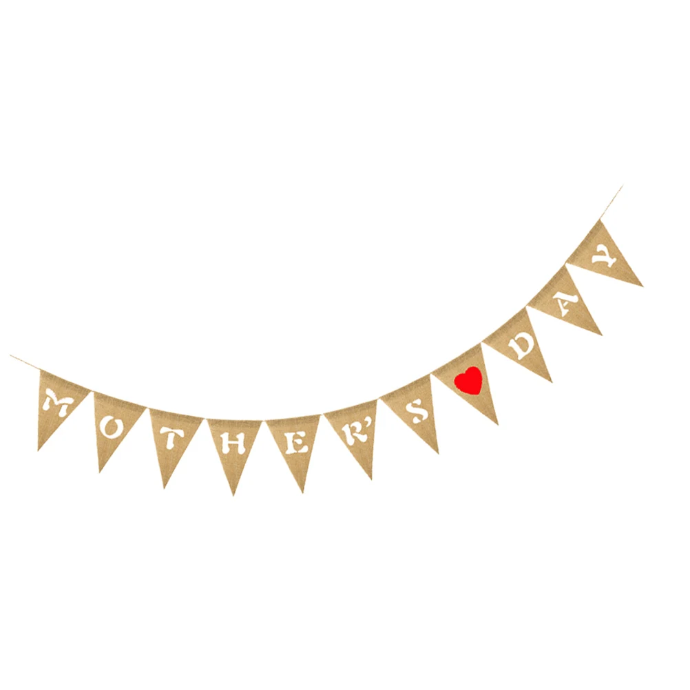 

Creative Mother'S Day Linen Hanging Bunting Party Flag Decorations Rustic Pull Flag Banner Background Wall Bunting Party Banner