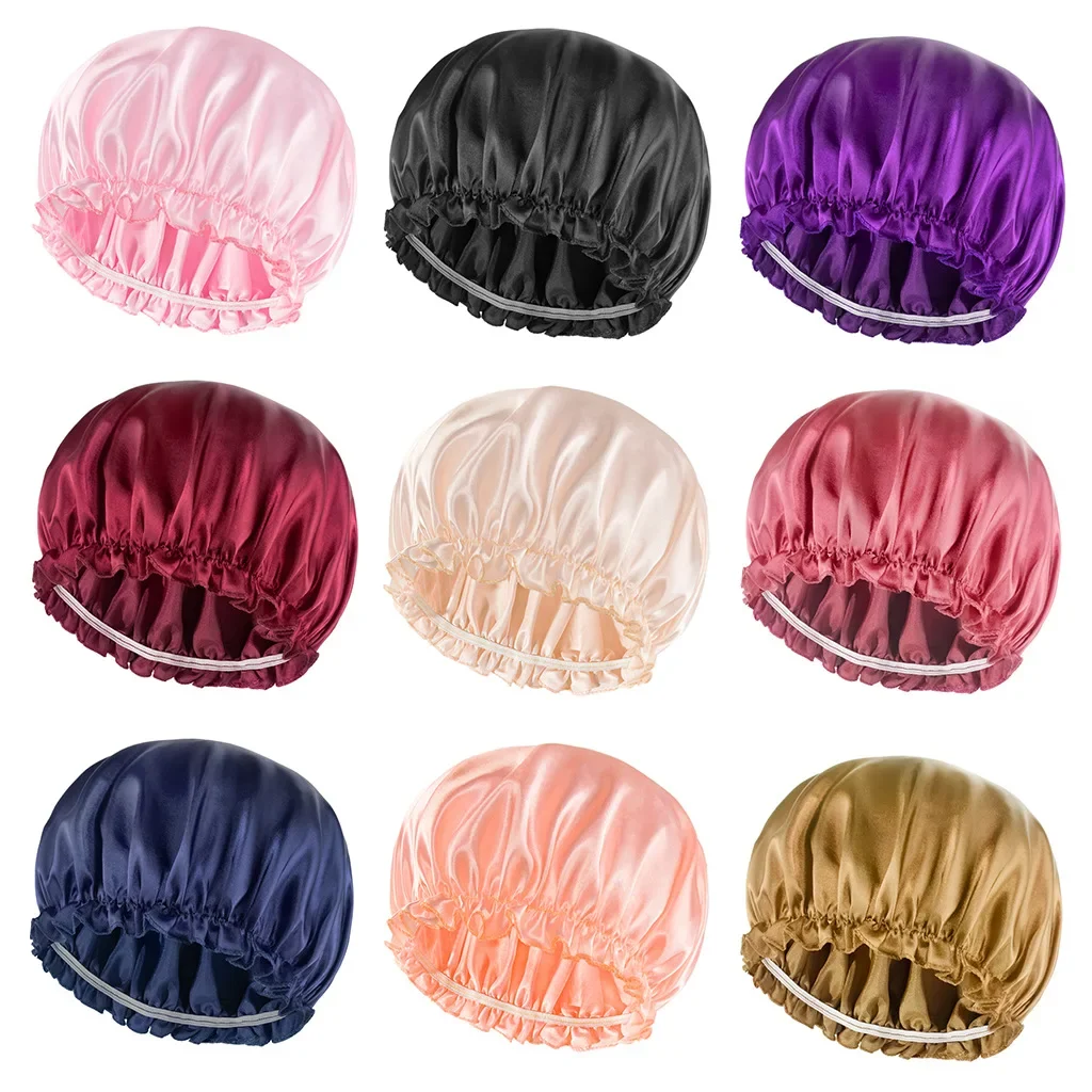 Elastic Band Hair Care Bonnets for Women Solid Color Satin Sleeping Night Caps Femme Hair Cover Beanies Shower Hats Accessories