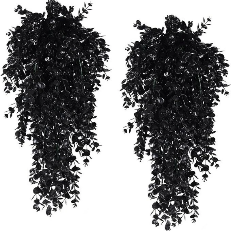 Plantas artificiales de enredaderas negras, protección resistente a los rayos UV, plantas falsas colgantes para exteriores, interiores, hogar, jardín, decoración de Halloween, 2 uds.