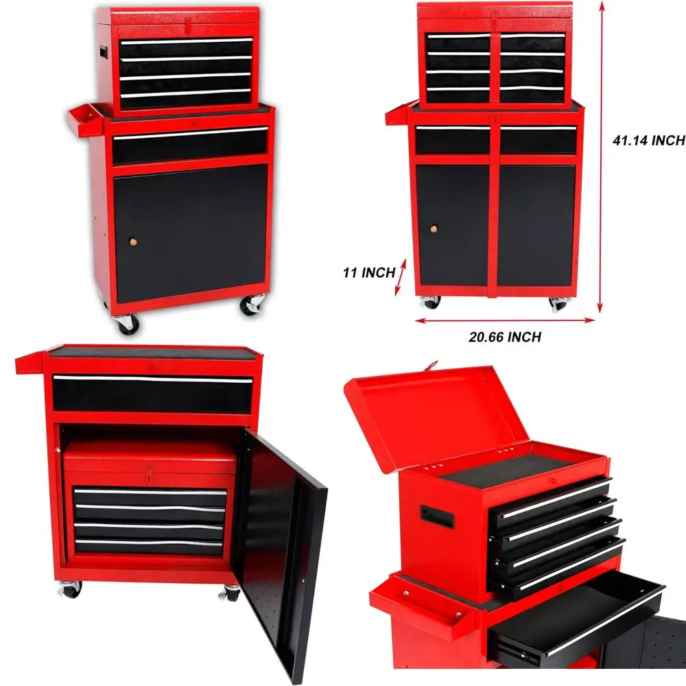 

Metal 5-Drawer Rolling Tool Chest, Lockable Storage Cabinet, Red Heavy-Duty Metal Organizer with Lockable Tool Storage