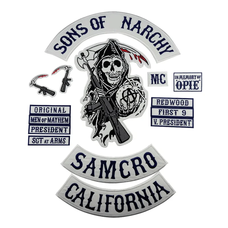 Sons of Patch Anarchy Embroidery Iron On Sew On Motorcycle Patch Spersonalizowana odznaka MC Biker Rock SOA Original Navy Set Patches