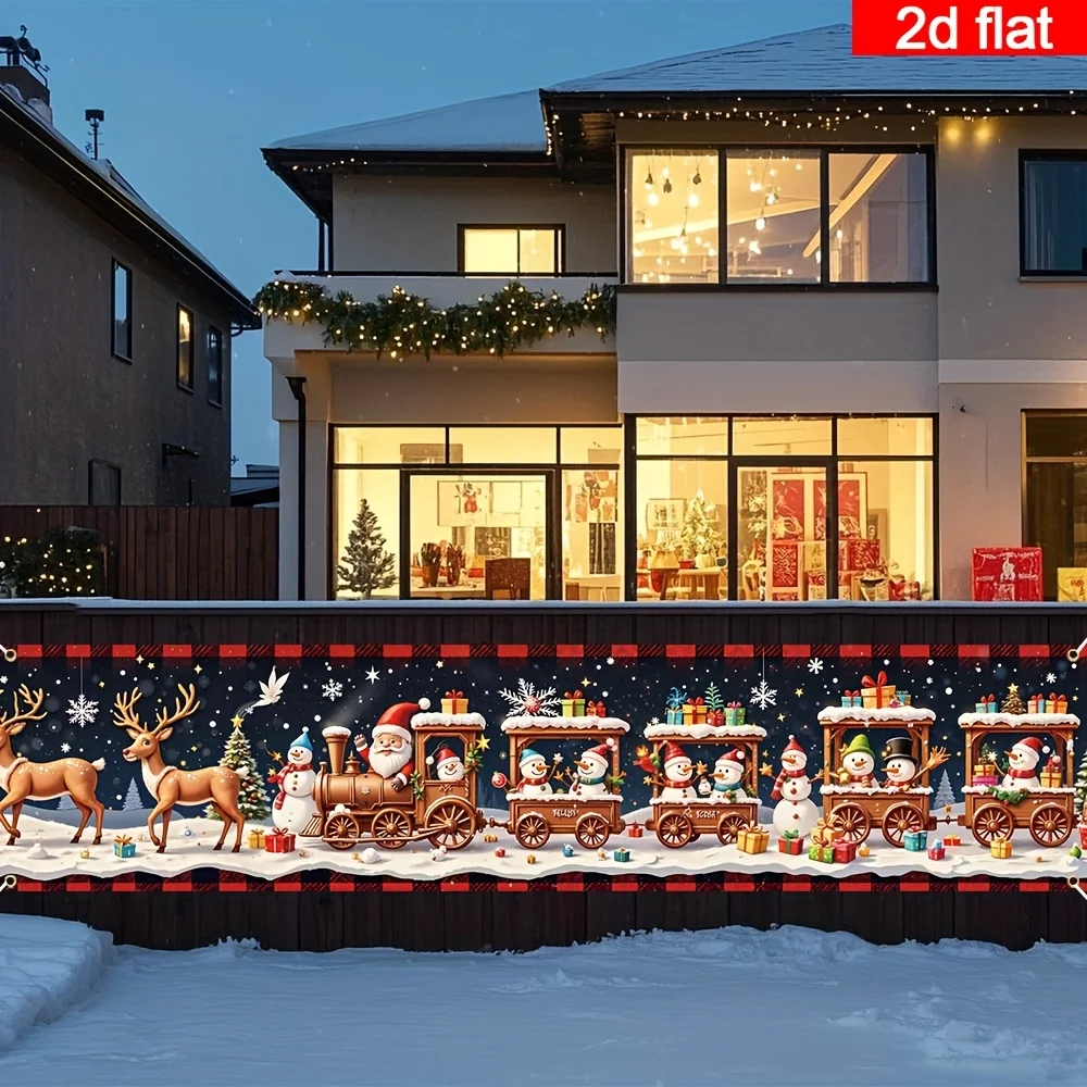 Merry Christmas Santa Train Reindeer Snowman Yard Banner Fence Flag Decor Cover for Outdoor Lawn Wall Party Supplies
