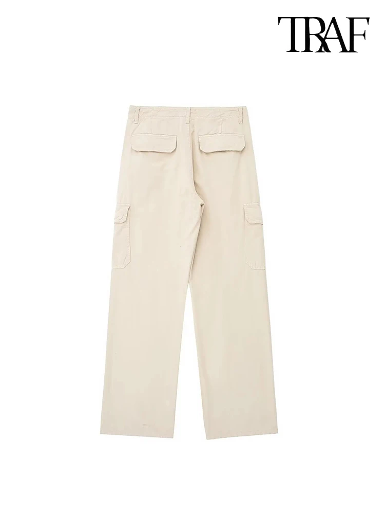 TRAF Pantaloni retrò a vita alta da donna con gamba dritta Moda multitasche Pantaloni da lavoro Street Beat Pantaloni casual da donna