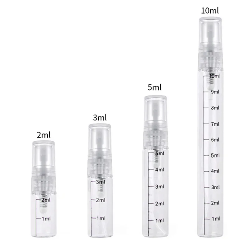 100pcs 2ml 3ml 5ml 10ml Scale Glass Bottle Spray Empty Perfume Travel Atomizer Cosmetic Container Sample Test Vials