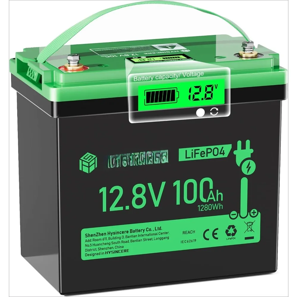 

12V 100Ah LiFePO4 Lithium Battery, Mini Deep Cycle Rechargeable LiFePO4 Battery, Max.15000 Cycles Built in 100A BMS for RV