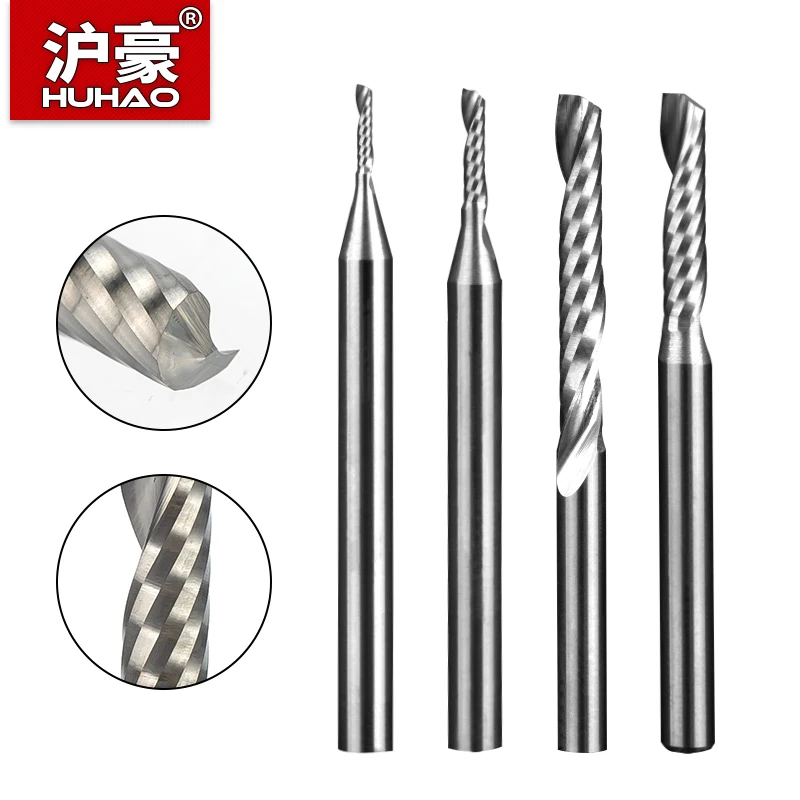 

HUHAO 1PCS 3.175mm Shank Single Flute Spiral Milling Cutter Carbide End Mill CNC Router Bit Engraving Cut for Acrylic Wood MDF