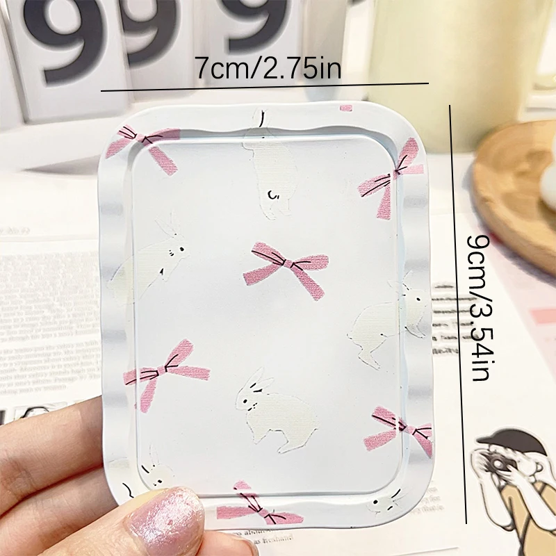 Espejo de maquillaje plegable con tapa abatible y lazo de conejo blanco, espejo de bolsillo portátil, espejo de maquillaje cosmético rectangular para mujer con peine