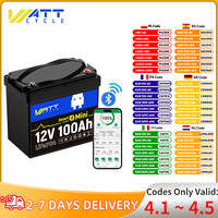 Wattcycle 12V 100Ah LiFePO4 Lithium Battery with Bluetooth Real-time Monitoring Battery via Bluetooth For RV Trolling Motor, etc