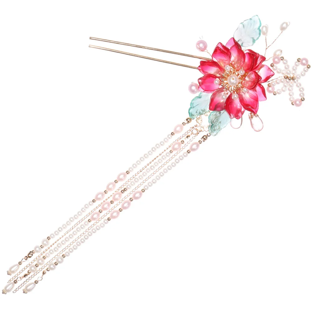 

Red Hairpin Tassel Flower Hair Fork Elegant Women Hair Accessory Perfect for Party Prom Wedding Daily Use Flower Hairpin