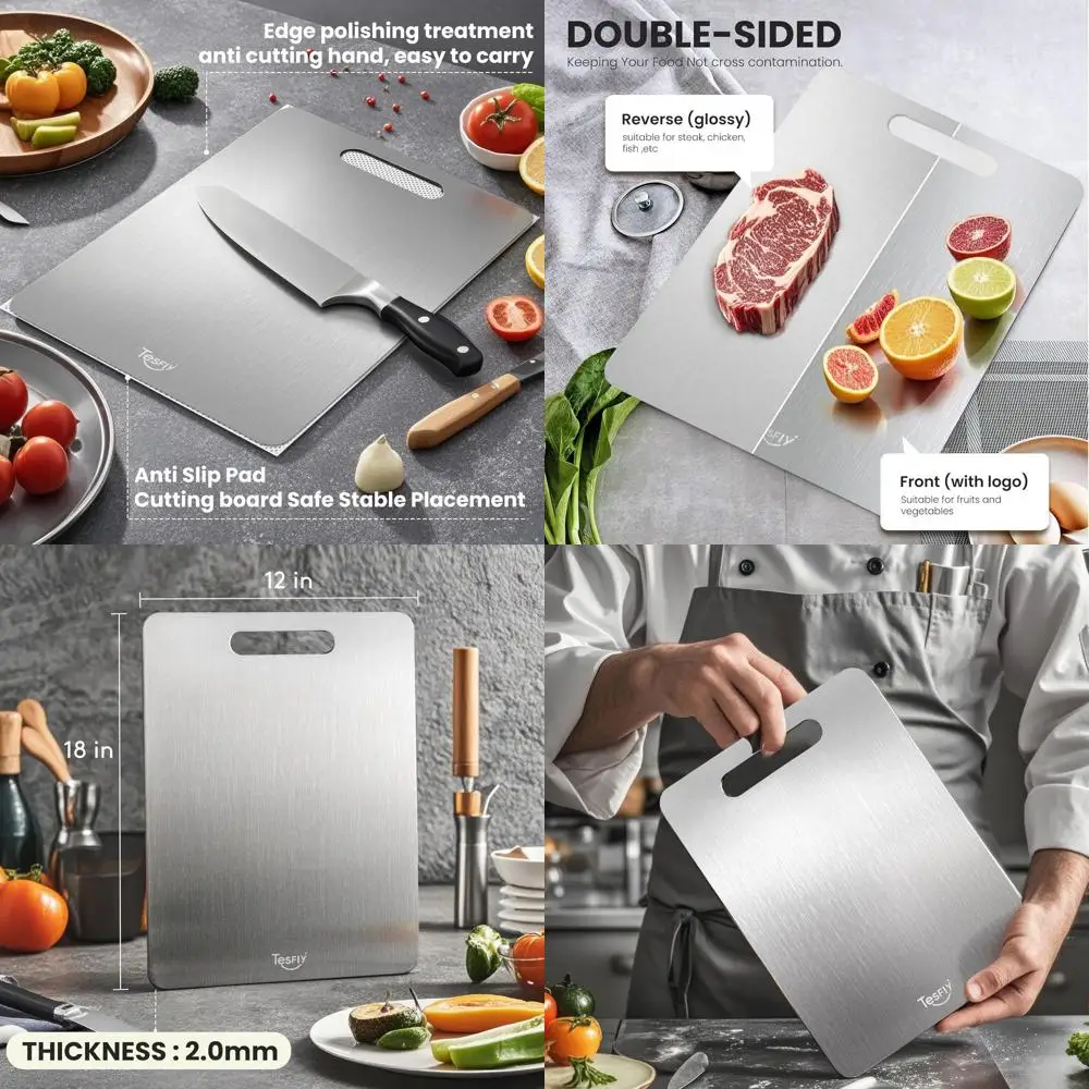 

Double-Sided Pure Titanium Kitchen Cutting Board - 18x12 Inch, Ideal for Meat, Fruits, and Vegetables, Easy Clean
