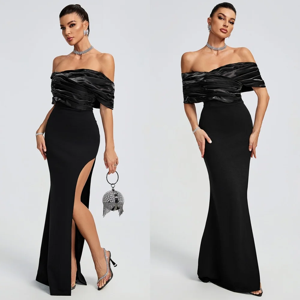 

Customized Mermaid Black Jersey Homecoming Dresses Elegant Off the Shoulder Evening Gowns High Quality Special Occasion Gowns