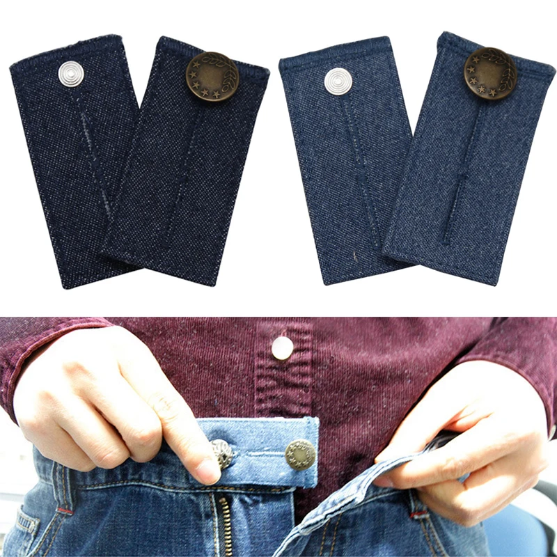 1PC Denim Extenders Elastic Extended Buttons Adjustable Clothes Fastener Trousers Pants Jeans Waist Belt Extension Snap Buckle