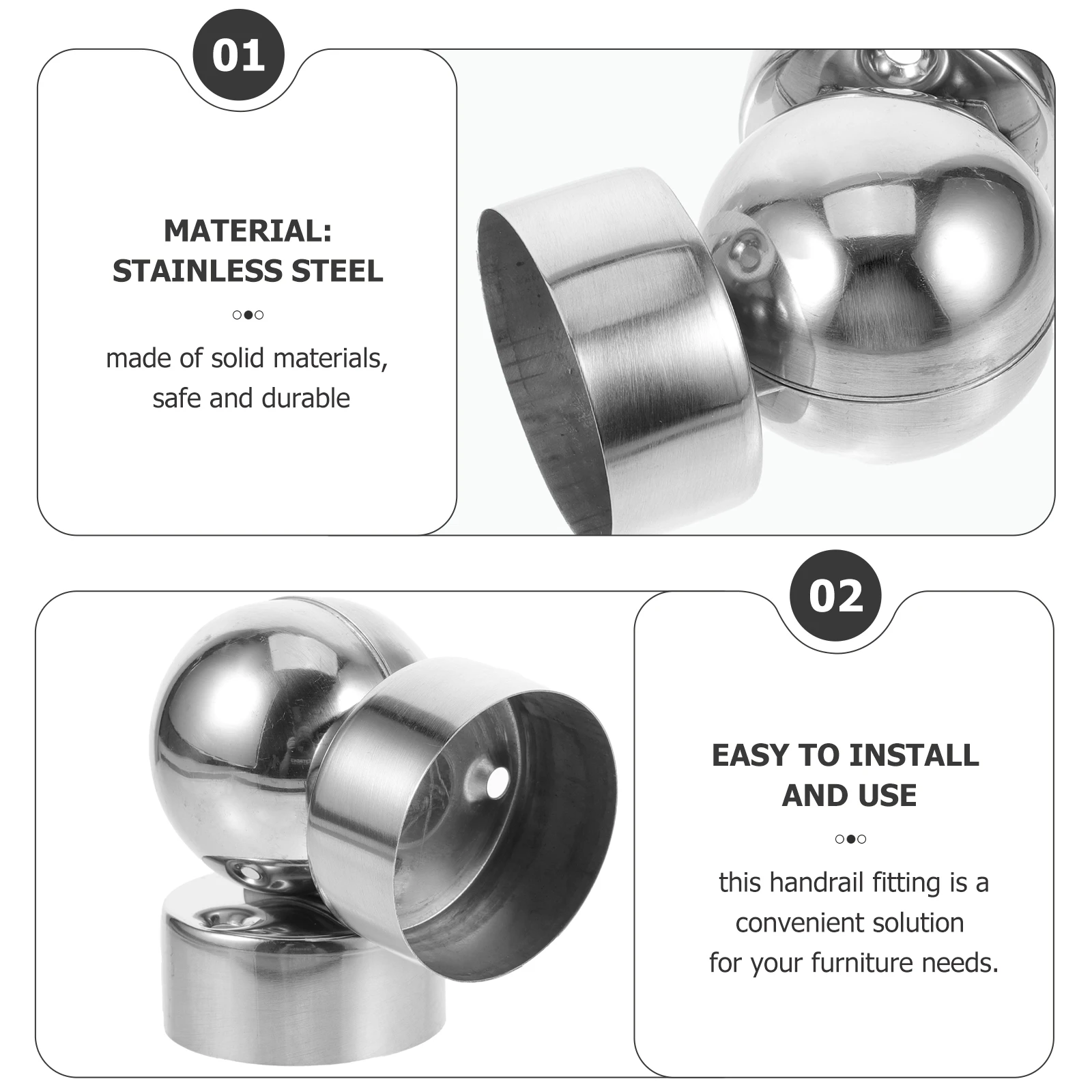 

2 Pcs Round Pipe Joint Stair Railing Connector Fitting Flexible Tube Deck Hardware Stainless Hand Fittings Steel